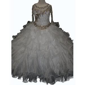 NEW LITTLE ROSIE girl's long pageant dress in white gold